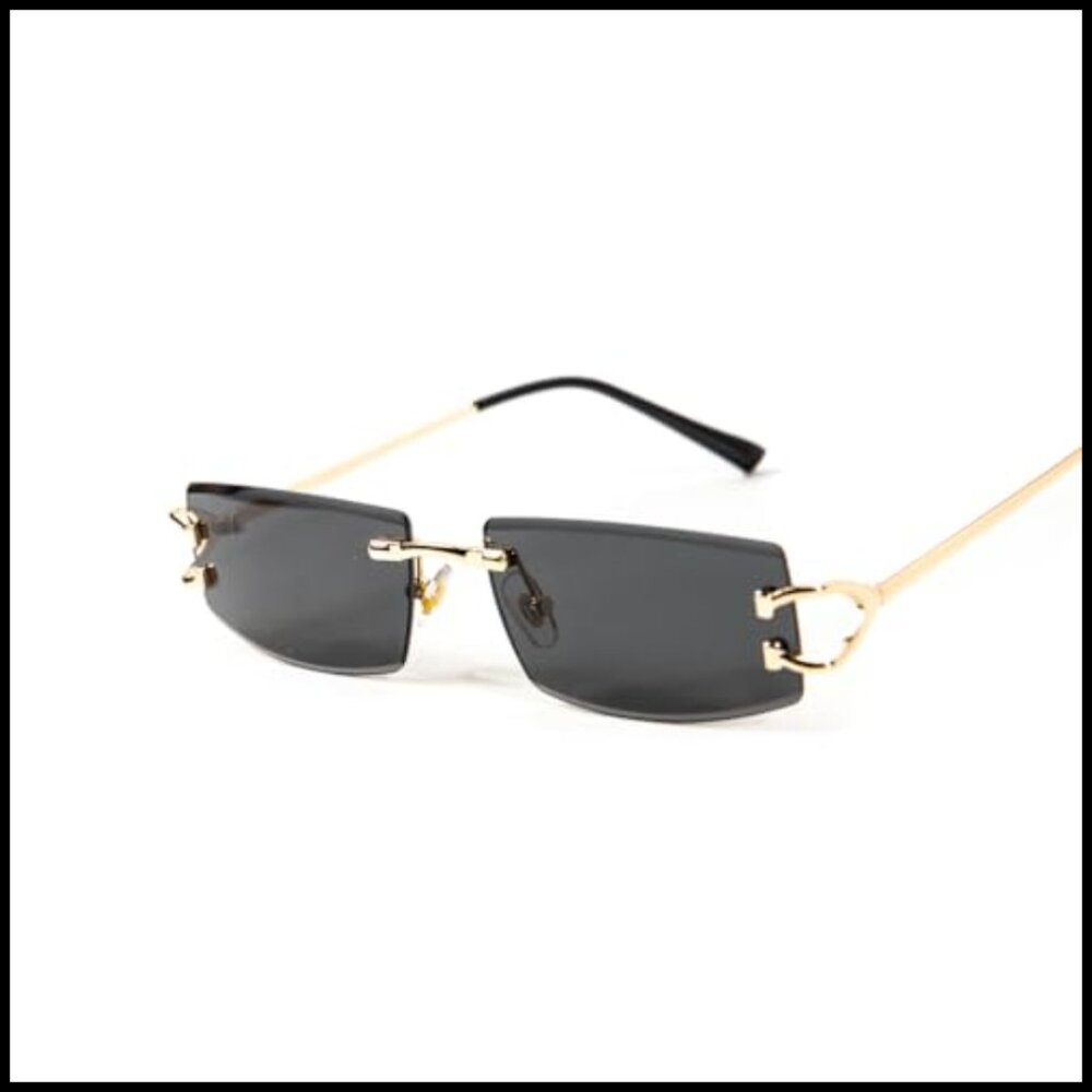 Retro Gold Frame Rectangular Sunglasses Slim Riml… - image 2